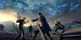 Promotional image for Final Fantasy 15, featuring Noctis and his friends