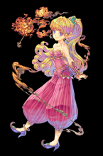 Primm is a playable character from Secret of Mana. Fun fact: Primm's character design in the game strongly resembles Marle because they were at one point the same character. Primm's sprite was reused and recolored when Chrono Trigger was made.