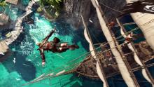 Assassin dives from his ship into the Ocean Assassin's Creed IV Black Flag